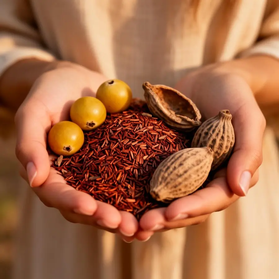 Hands holding Kalahari botanical ingredients